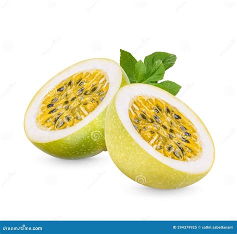 Passion Fruit Passiflora Edulis With Leaves Isolated On White