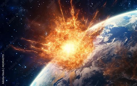 Meteor Impact This Is An Image Showing A Colossal Meteorite Crashing Into The Earth The Crust