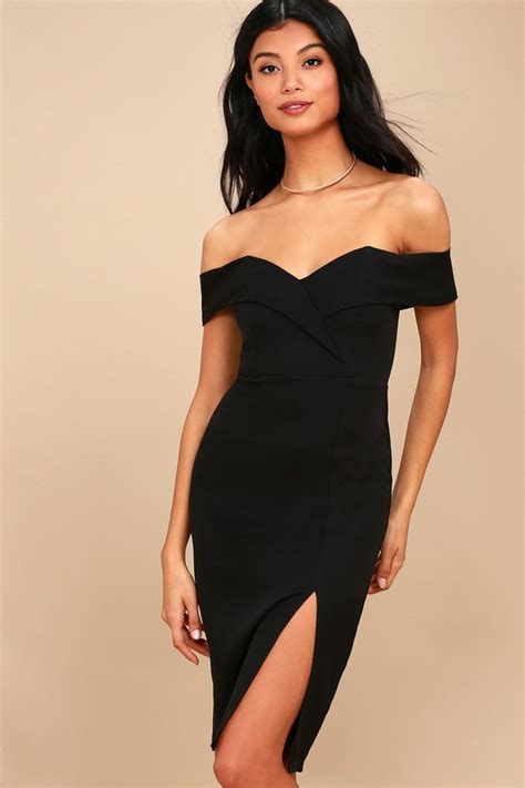 Buy Black Bodycon Off Shoulder Dress In Stock