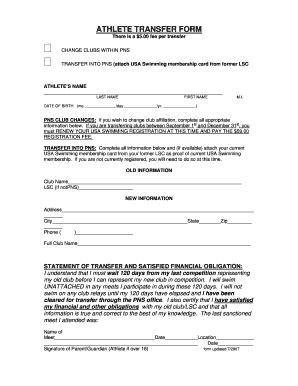 Fillable Online ATHLETE TRANSFER CHANGE FORM TeamUnify Fax Email