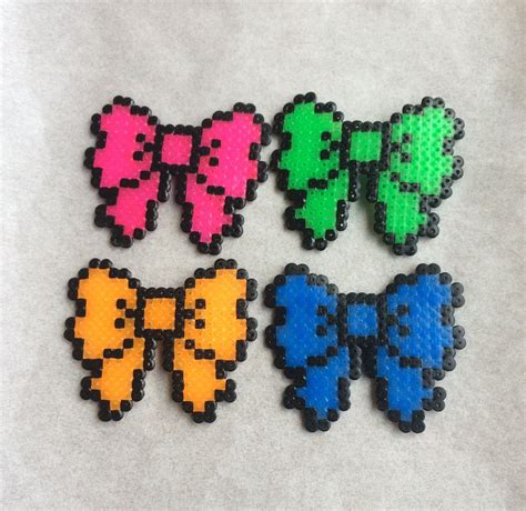 Neon Hair Bow Clips Hot Pink Neon Green Neon Orange Neon Blue Easy Perler Beads Ideas