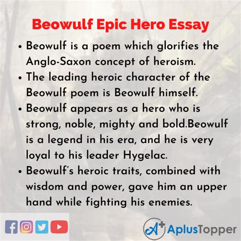 Beowulf Epic Hero Essay Essay On Beowulf Epic Hero For Students And