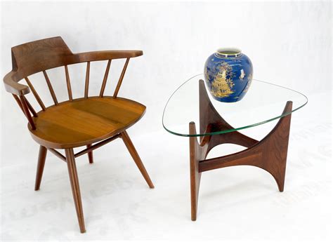 Adrian Pearsall Oiled Walnut Triangle Glass Top Coffee Side End Occasional Table For Sale At