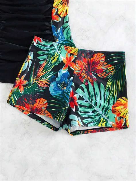 Shein Swim Classy Tropical Print Ruched Bikini Swimsuit Shein Usa