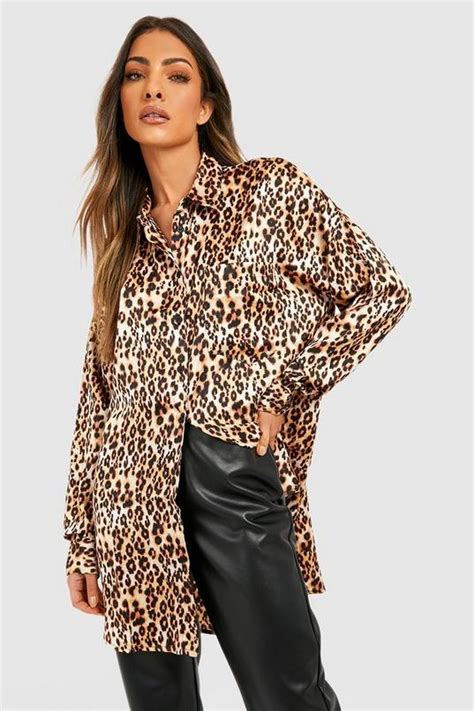 Leopard Print Satin Oversized Pocket Shirt Boohoo Uk