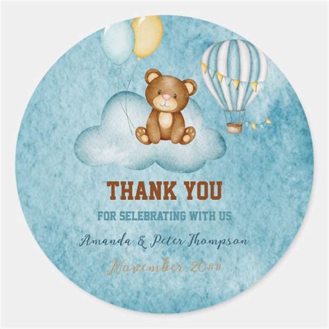 We Can Bearly Wait Hot Air Balloon Baby Shower Classic Round Sticker Zazzle
