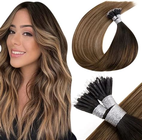 Laavoo Nano Hair Extensions Real Human Hair Balayage Darkest Brown To Medium Brwon And Dark