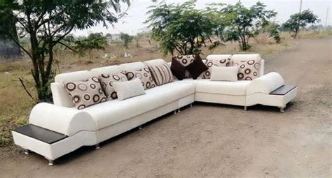 Teak Wood Rexin Seater Pillow Back L Shape Sofa Set With Lounger At