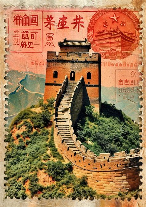 Vintage Postage Stamp Great Wall Premium Photo Illustration Rawpixel