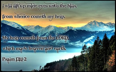 A Mountain Scene With A Bible Verse Written In The Center And Mountains