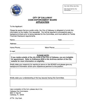 Fillable Online City Of Callaway Code Enforcement Board Application Fax