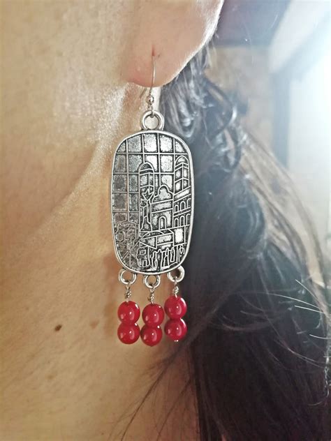 Mayan Earrings Red Silver Tribal Jewelry For Women Landscape Etsy