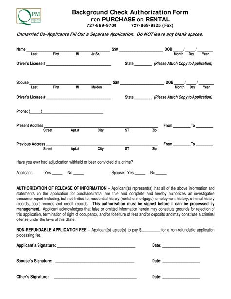 Printable Tenant Background Check Form