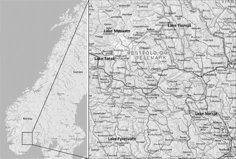 Lake localizations in southeastern part of Norway of the five deep ...