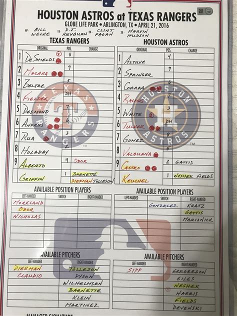 Dugout Lineup Card Template