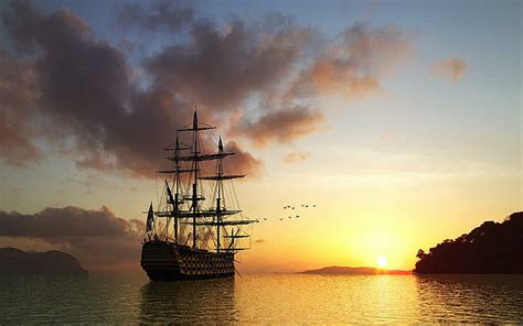 HD Wallpaper Sailing Ship Tall Ship Barque Brigantine Sunset