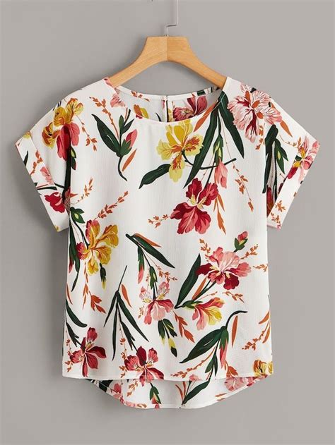 Floral Print Dip Hem Blouse Blusas Bonitas Blusas Floreadas Ropa