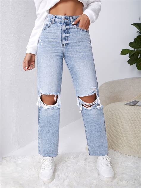 Ripped Raw Cut Straight Leg Jeans Artofit