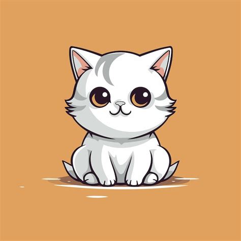 Premium Vector Cute White Cat Sitting On The Floor Vector Illustration Isolated On Orange