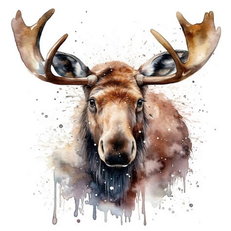 Premium Ai Image Watercolor Painting Of A Moose With A Big Antlers