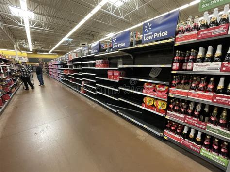 Walmart Grocery Store Interior People On Aisle Empty Shelves Editorial