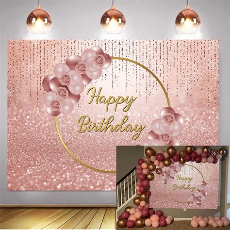 Maijoeyy 7x5ft Rose Gold Happy Birthday Backdrop Rose Gold Glitter Photography