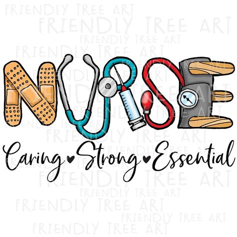 Nurse Caring Strong Essential Nurse PNG Files For Sublimation Printing