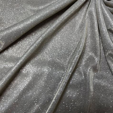 Light Grey Lurex Glitter Fabric Shimmer Silver Fabric For Gown Stretch