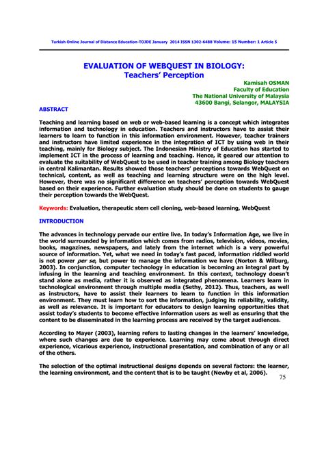 Pdf Evaluation Of Webquest In Biology Teachers’ Perception