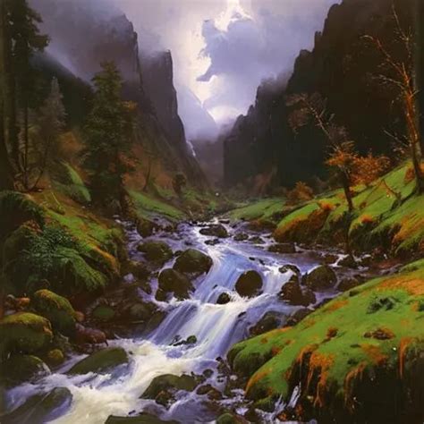 Peder Mork Monsted Stormy Mountain Stream Oregon Openart