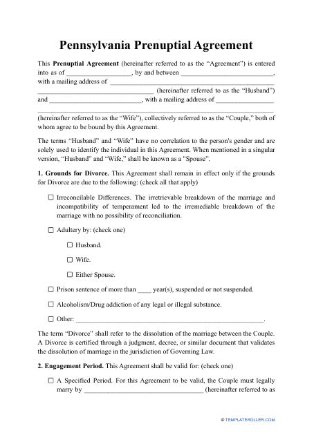 Pennsylvania Prenuptial Agreement Template Fill Out Sign Online And