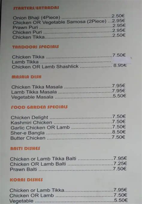 Menu At Food Garden Restaurant Lisbon