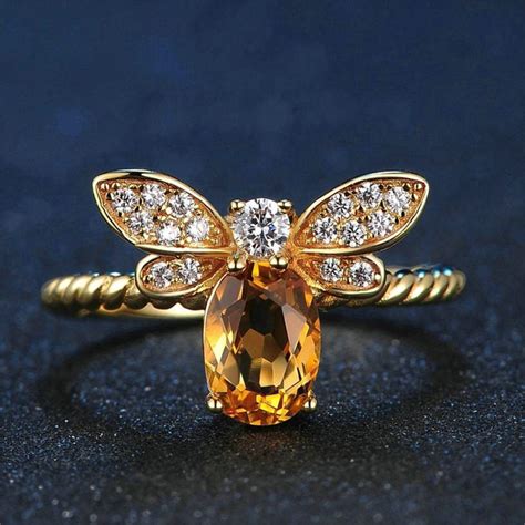 Honey Bee Ring Genuine 925 Sterling Silver Natural Citrine Etsy