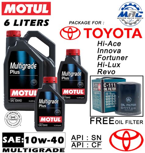 Motul Multigrade Plus W Liters Package For Toyota Fortuner Hi