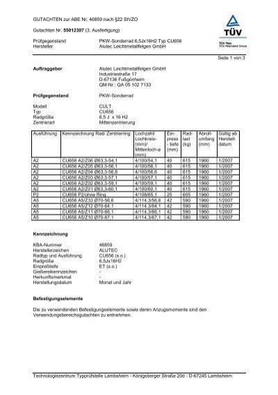 Cu656 Festigkeitsgutachten Alutec