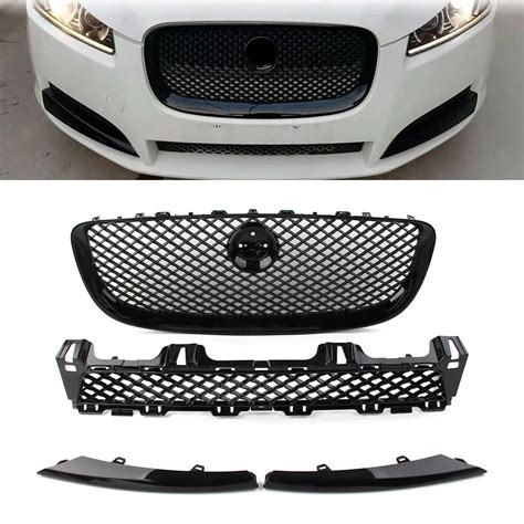 4Pcs Set ABS Gloss Black Car Front Bumper Grille Upper Lower Mesh