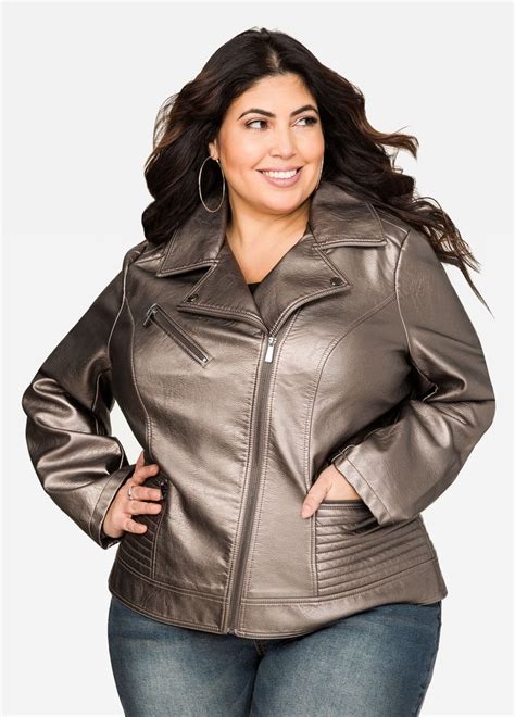 Metallic Faux Leather Moto Jacket Ashley Stewart Faux Leather Moto Jacket Plus Size