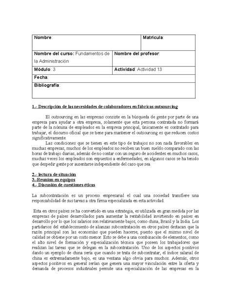 Fundamentos de administración act 3 Nombre Matrícula Nombre del