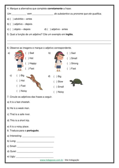 Atividade De Ingl S Sobre Adjetivos Ano Pronta Para Imprimir Hot