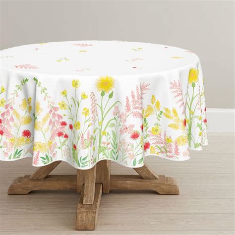 Horaldaily Spring Summer Tablecloth 60x60 Inch Round Easter Watercolor Wild Flowers