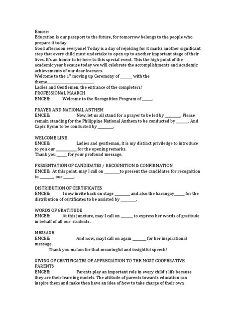 Moving Up Ceremony Script Pdf