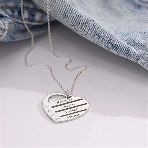 Diamond Heart Necklace With Engraved Names In Sterling Silver MYKA