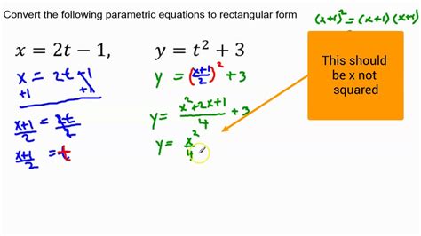 How To Convert Parametric Equations To Rectangular Form Example Youtube