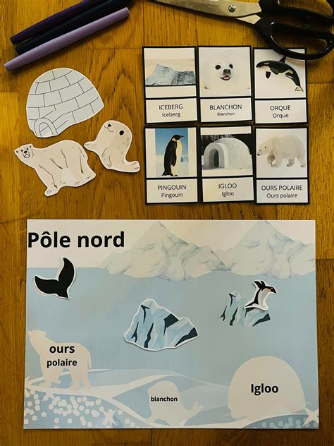 Activité sur le pôle nord montessori avec carte de nomenclature Kreakids