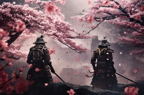 Premium Photo Blossom Warriors Embracing Samurai Zen