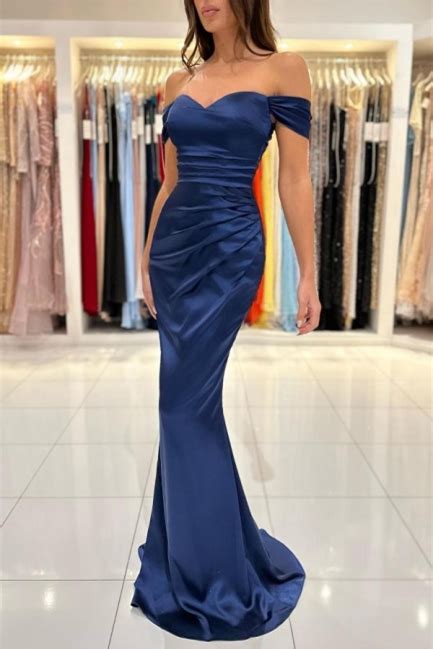 Luluslly Off The Shoulder Navy Blue Prom Dress Mermaid Long