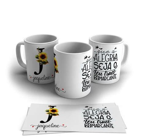 Caneca Personalizada Inicial J Girassol CanecasTOP Canecas