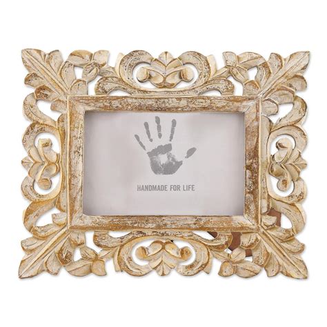 4x6 Hand Carved Golden Mango Wood Ornate Photo Frame Golden Leaves