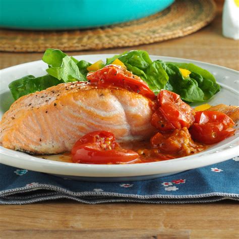 Pan Roasted Salmon With Cherry Tomatoes Recipe Taste Of Home