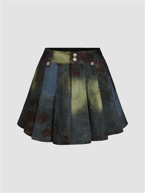 Woven Tie Dye Mid Waist Pleated Mini Skirt For Daily Casual Music